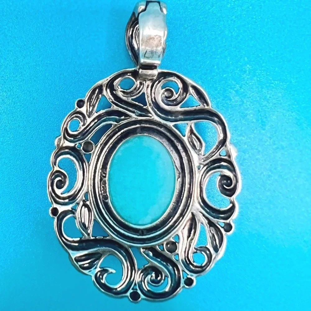 Carolyn Pollack Pendant Sterling Silver Turquoise Filigree Signed 2.5